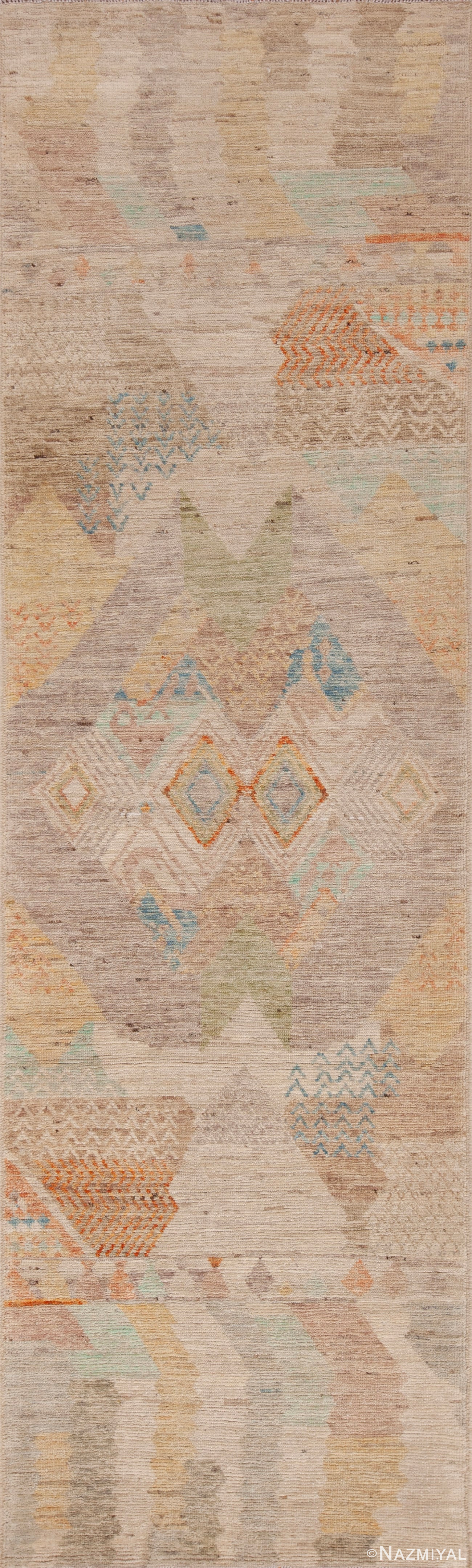 A Beautifully Artistic and Decorative Rustic Contemporary Tribal Geometric Design Modern Hallway Runner Rug 11038 by Nazmiyal Antique Rugs