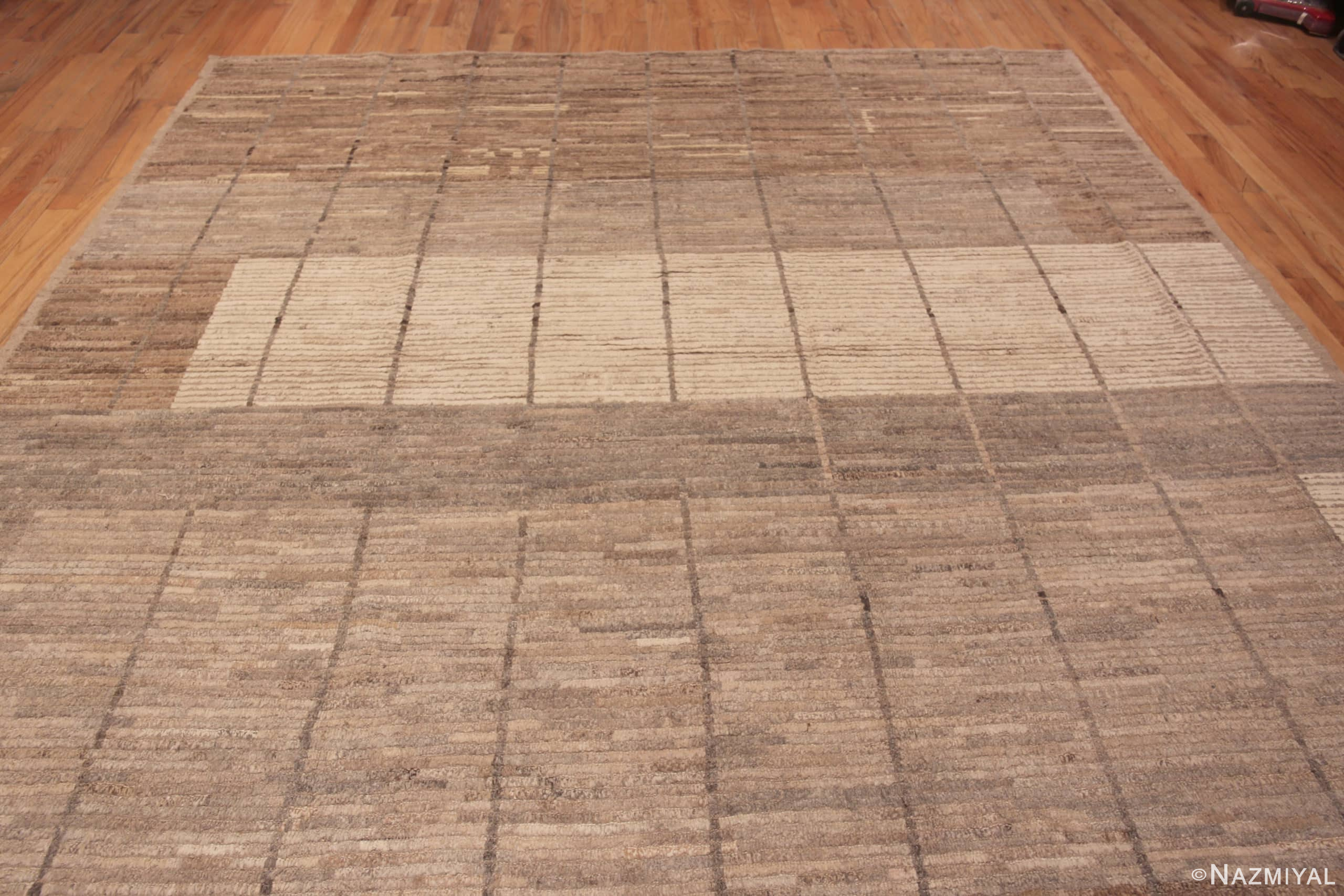 Top of Modern Minimalist Geometric Design Earthy Color Contemporary Room Size Area Rug #11606 by Nazmiyal Antique Rugs