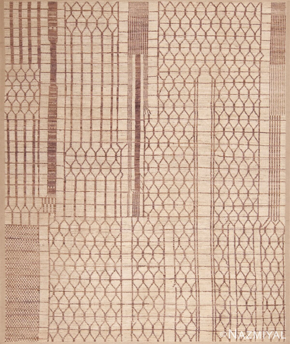 Ivory Background Light Brown Color Tribal Geometric Design Modern Room Size Area Rug 11341 by Nazmiyal Antique Rugs