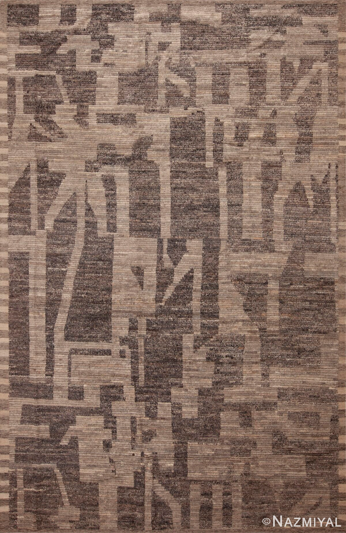 An Impressively Artistic Tribal Geometric Neutral Earth Tone Grey Modern Contemporary Room Size Rug 11600 by Nazmiyal Antique Rugs