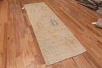 Whole View of Beautifully Artistic Ivory Cream Background Primitive Rustic Tribal Geometric Modern Hallway Runner Rug 11034 by Nazmiyal Antique Rugs