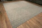 Whole View of Facinating Modern Neutral Grey With Seafoam Color Abrash Geometric Tribal Design Large Square Size Area Rug 11740 by Nazmiyal Antique Rugs