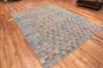 Whole View of Beautiful And Artistic Modern Tribal Geometric Checkboard Design Light Blue And Neutral Room Size Area Rug 11400 by Nazmiyal Antique Rugs