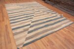 Whole View of Neutral Cream Blue Color Geometric Design Modern Flat Weave Room Size Kilim Rug #11592 by Nazmiyal Antique Rugs