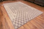 Whole View of Neutral Cream Grey Tribal Checkboard Design Modern Area Rug 11582 by Nazmiyal Antique Rugs