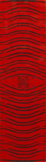 Artistic Red And Black Color Modern Tiger Design Hallway Runner Rug 61125 by Nazmiyal Antique Rugs