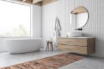 Bathroom Artistic Wool Modern Contemporary Abstract Hall Runner Rug 11118 by Nazmiyal Antique Rugs