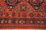 Border of Captivating Rare Room Size Classic Red and Blue Color Tribal Antique Caucasian Flatweave Soumak Kilim Rug 72667 at Nazmiyal Antique Rugs