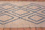 Border of Light Ivory Cream Background With Light Blue Geometric Pattern Modern Hallway Runner Rug 11178 by Nazmiyal Antique Rugs