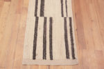 Bottom of Minimalist Primitive Pattern Light Cream and Charcoal Color Modern Hallway Runner Rug 11880 by Nazmiyal Antique rugs