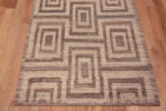 Bottom of Modern Neutral Cream Background With Earthy Colo Tribal Geometric Pattern Hallway Runner Rug 11106 by Nazmiyal Antique Rugs