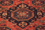 Close Up of Captivating Rare Room Size Classic Red and Blue Color Tribal Antique Caucasian Flatweave Soumak Kilim Rug 72667 at Nazmiyal Antique Rugs