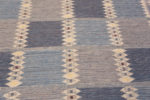Close Up of Light Blue Color Geometric Grid Pattern Modern Flatweave Swedish Design Kilim Rug 72685 by Nazmiyal Antique Rugs