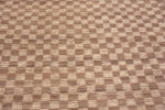 Close Up of Neutral Earthy Tan and Cream Color Geometric Checkerboard Pattern Large Size Modern Area Rug 11701 by Nazmiyal Antique Rugs
