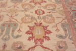 Close Up of Oversized Luxurious Ivory Background Happy Jewel Tone Color Large Scale Design Antique Persian Sultanabad Rug 72520 by Nazmiyal Antique Rugs