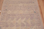 Close Up of Tribal Geometric Soft Neutral Pastel Color Modern Hallway Runner Rug 11051 by Nazmiyal Antique Rugs