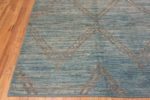Corner of Artistic Light Blue Abrash Background Brown Geometric Diamond Pattern Modern Area Rug #11503 Corner of Artistic Light Blue Abrash Background Brown Geometric Diamond Pattern Modern Area Rug #11503 by Nazmiyal Antique Rugs