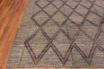 Corner of Soft Neutral Abrash Background Color Brown Tribal Geometric Diamond Pattern Square Shape Modern Room Size Area Rug 11396 by Nazmiyal Antique Rugs