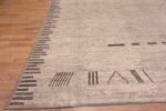 Corner of Beautifully Simplistic Large Size Square Shape Modern Neutral Ivory Tribal Geometric Minimalist Design Rug 11756 by Nazmiyal Antique Rugs