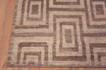 Corner of Modern Neutral Cream Background With Earthy Colo Tribal Geometric Pattern Hallway Runner Rug 11106 by Nazmiyal Antique Rugs