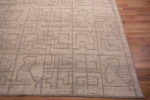 Corner of Oversized Light Ivory Cream Color Background and Soft Neutral Grey Tribal Geometric Pattern Modern Area Rug 11859 by Nazmiyal Antique Rugs