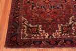 Corner of Small Red And Blue Geometric Medallion Design Antique Persian Heriz Area Rug 72564 by Nazmiyal Antique Rugs