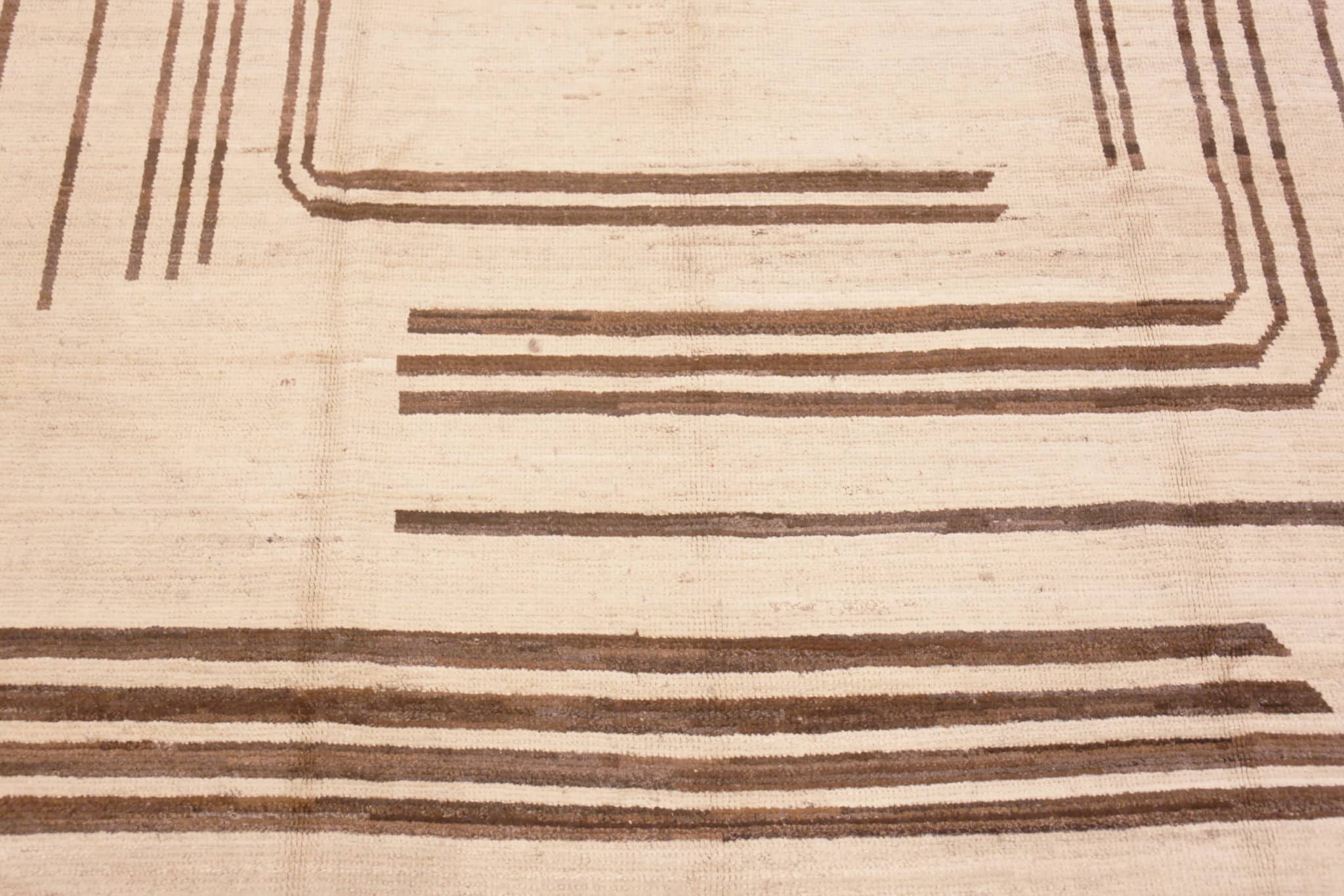 Geometric Square Pattern Area Rug Ivory & Brown Square Pattern Modern Area Rug 11414 Nazmiyal