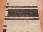 Details of Minimalist Primitive Pattern Cream and Charcoal Color Modern Hallway Runner Rug 11881 by Nazmiyal Antique rugs