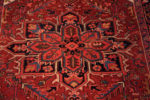 Details of Small Red And Blue Geometric Medallion Design Antique Persian Heriz Area Rug 72564 by Nazmiyal Antique Rugs