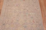Details of Tribal Geometric Soft Neutral Pastel Color Modern Hallway Runner Rug 11051 by Nazmiyal Antique Rugs
