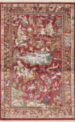 Fine Artistic Hunting Scene Design Small Vintage Persian Qum Silk Rug 72776 by Nazmiyal Antique Rugs