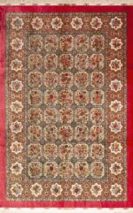 Fine Floral Garden Design Vintage Luxurious Silk Persian Qum Rug 72755 by Nazmiyal Antique Rugs