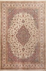Fine Floral Room Size Vintage Luxurious Silk Persian Qum Medallion Rug 72750 by Nazmiyal Antique Rugs