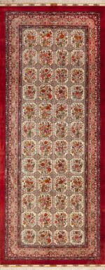 Fine Long Narrow Gallery Size Vintage Garden Design Silk Persian Qum Rug 72743 by Nazmiyal Antique Rugs