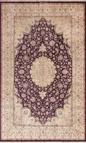 Fine Luxurious Purple Color Vintage Persian Silk Qum Rug 72753 by Nazmiyal Antique Rugs