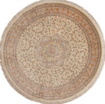 Light Ivory Fine Vintage Persian Gonbad Design Round Silk Qum Rug 72739 by Nazmiyal Antique Rugs