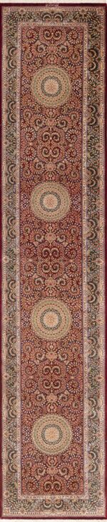Luxurious Fine Floral Vintage Persian Silk Qum Hallway Runner Rug 72790 by Nazmiyal Antique Rugs