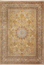 Luxurious Light Gold Color Fine Room Size Vintage Persian Silk Qum Rug 72746 by Nazmiyal Antique Rugs