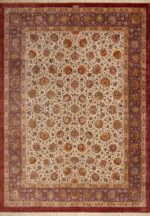 Luxurious Room Size Ivory Allover Floral Design Fine Vintage Silk Persian Qum Rug 72757 by Nazmiyal Antique Rugs