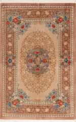 Luxurious Small Fine Floral Vintage Persian Silk Qum Rug 72781 by Nazmiyal Antique Rugs