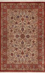 Luxurious Small Size Fine Weave Floral Design Vintage Ivory Persian Silk Qum Rug 70807 by Nazmiyal Antique Rugs