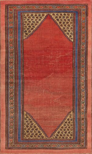 Small Rustic Tribal Minimalist Paisley Motif Antique Persian Bakshaish Rug 72554 by Nazmiyal Antique Rugs