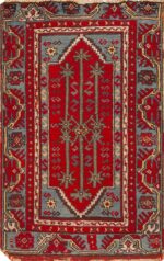 Small Scatter Size Red Blue Tribal Geometric Antique Turkish Yastic Rug 72555 by Nazmiyal Antique Rugs