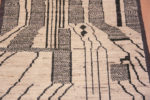 Texture of Artistic Tribal Primitive Design Cream and Charcoal Color Modern Hallway Runner Rug 11093 by Nazmiyal Antique rugs