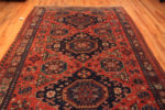 Top of Captivating Rare Room Size Classic Red and Blue Color Tribal Antique Caucasian Flatweave Soumak Kilim Rug 72667 at Nazmiyal Antique Rugs