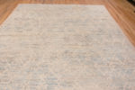 Top of Decorative Washed Out Light Blue Background Creamy White Geometric Pattern Modern Area Rug 11670 by Nazmiyal Antique Rugs