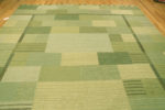 Top of Large Size Geometric Pattern Light Green Color Modern Swedish Design Flatweave Kilim Rug 72688 by Nazmiyal Antique Rugs