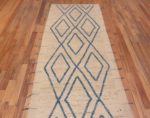 Top of Light Ivory Cream Background With Light Blue Geometric Pattern Modern Hallway Runner Rug 11178 by Nazmiyal Antique Rugs