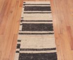 Top of Minimalist Primitive Pattern Cream and Charcoal Color Modern Hallway Runner Rug 11881 by Nazmiyal Antique rugs