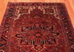 Top of Small Red And Blue Geometric Medallion Design Antique Persian Heriz Area Rug 72564 by Nazmiyal Antique Rugs